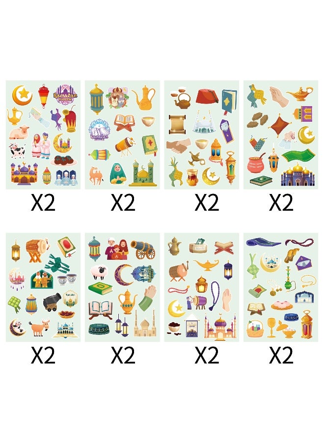 16 PCS Islamic Stickers Ramadan Eid DIY Stickers for Kids Crafts Gifts, Eid Mubarak Stickers for Scrapbooking Bullet Journal Decal, Islamic Floral Moon Star Mosque Stickers Ramadan Kareem - Image 3